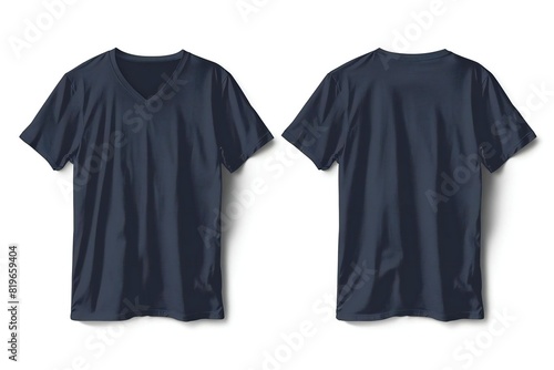 Mockup Set of Navy Blue Blank T-Shirts on White Background