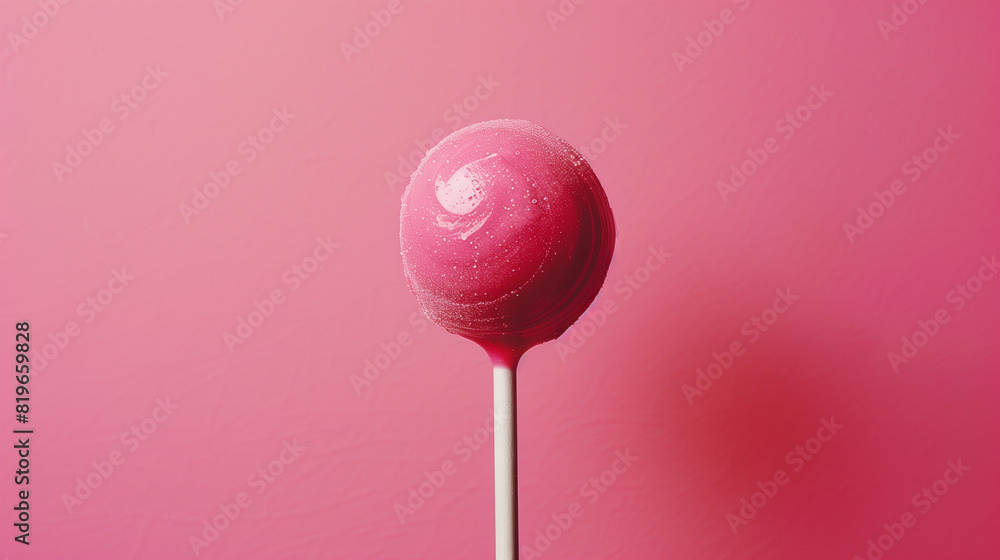 A pink lollipop is sitting on a pink background A pink lollipop is sitting on a pink background