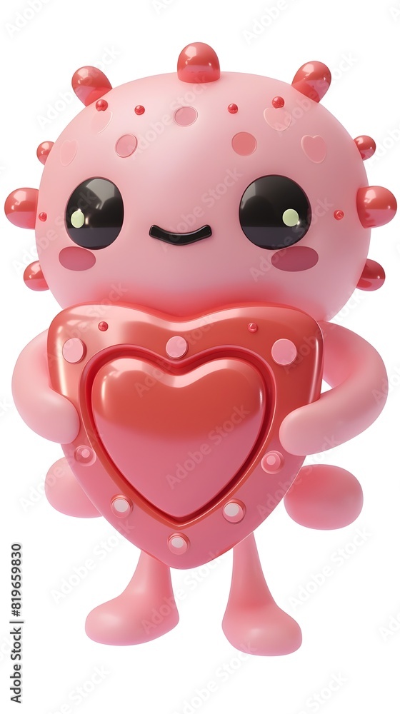 Cute Cartoon Antivirus Mascot with Heart-Shaped Shield on White Background Cute Cartoon Antivirus Mascot with Heart-Shaped Shield on White Background