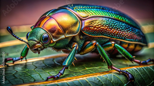 Detailed shot of a beetle's exoskeleton, displaying textures and colors © prasit