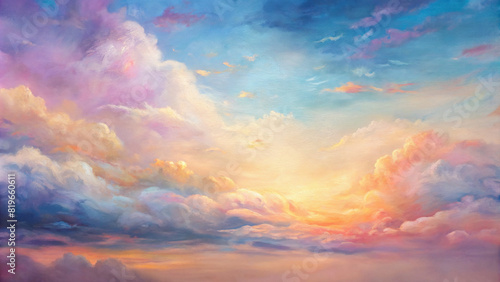 The sky above is a canvas of soft pastels, blending seamlessly with the vibrant hues below #819660611