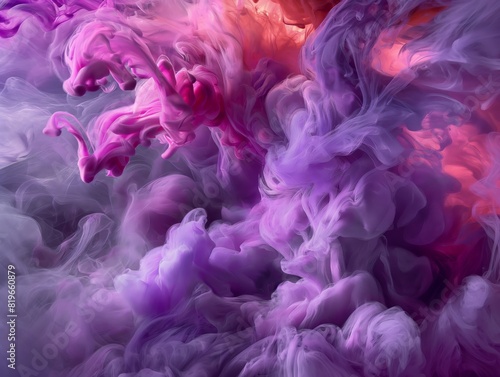Swirling pink and purple ink in water creating a mesmerizing abstract pattern with vibrant colors.