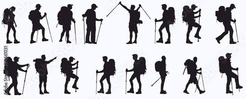 set of hiker people silhouette. 