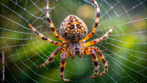 Detailed shot of a spider spinning its web, isolated against clear background