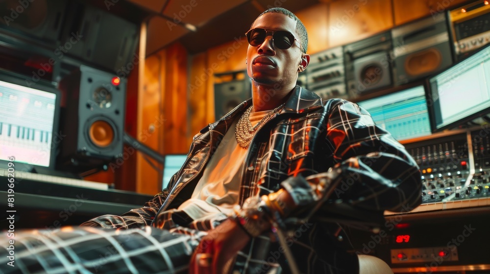 音楽スタジオで作業するミュージシャン