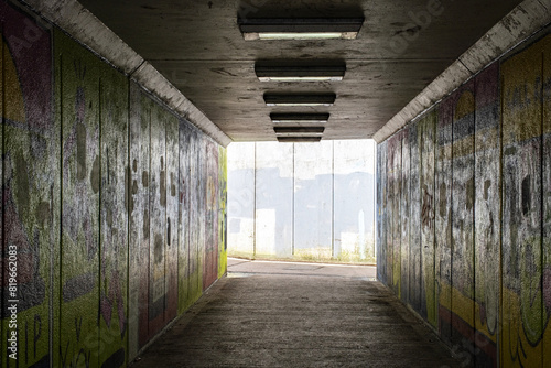 Underpass with concrete wall