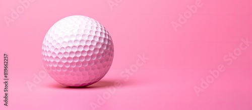 Golf ball on a pink background with copy space image for a feminine golfer theme