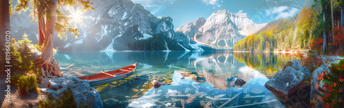 Serene Underwater Scene With Towering Mountains 8k Resolution Nature Painting fisherman life  scenic view 
 photo