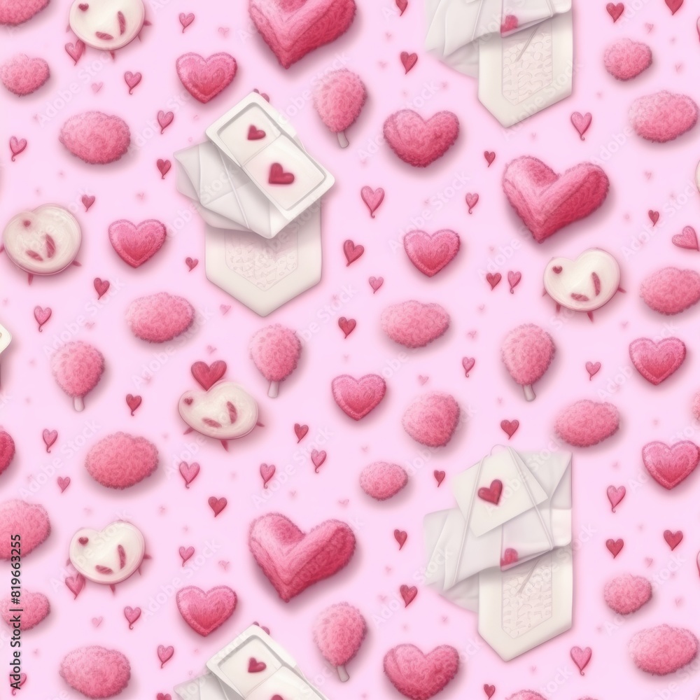 Fototapeta premium Seamless pastel valentine hearts and envelopes illustration on elegant white background
