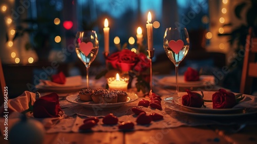 Valentine        s Day Romance with a couple sharing a candlelit dinner. I