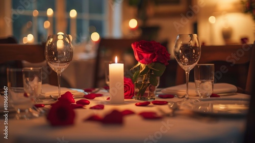 Valentine        s Day Romance with a couple sharing a candlelit dinner. I