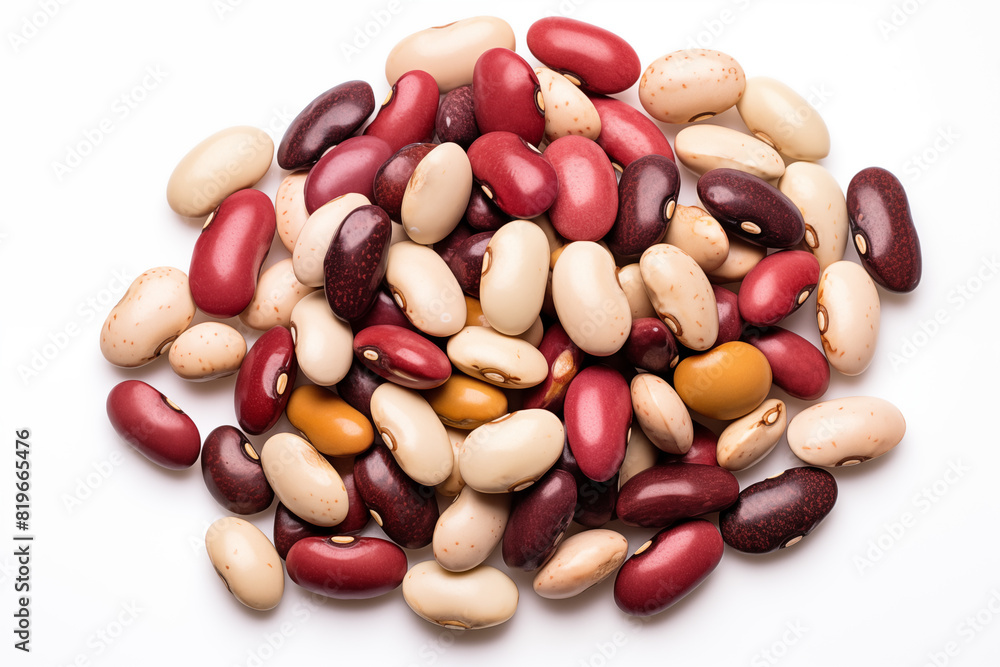 many beans on isolated white background