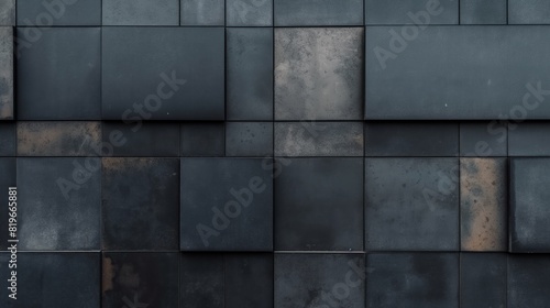 Detailed view showing a wall constructed with black tiles up close