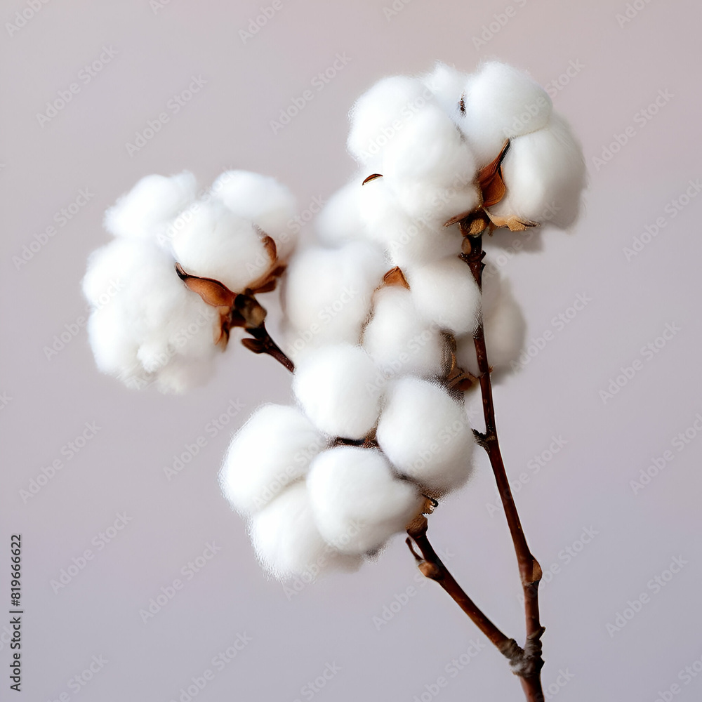 cotton balls white soft plant blossom bud twig,A blossoming organic white natural cotton plant in a sustainable field Scientific name Gossypium,generate ai
