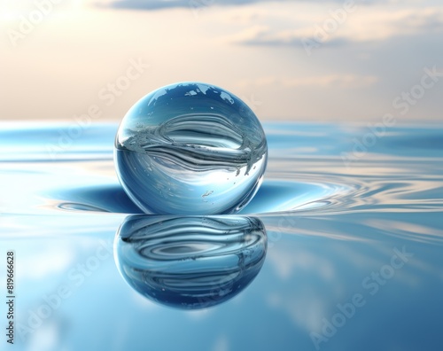 earth floats into the drop of water  in the style of light silver and azure  environmental awareness 