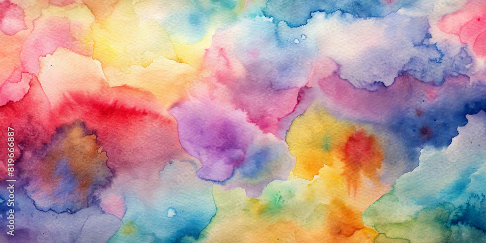 A vibrant display of watercolor blending creates a colorful mosaic of hues on a textured paper. The wet-on-wet technique creates soft edges where the colors meet, creating a dreamy cloudscape.AI gener A vibrant display of watercolor blending creates a colorful mosaic of hues on a textured paper. The wet-on-wet technique creates soft edges where the colors meet, creating a dreamy cloudscape.AI gener