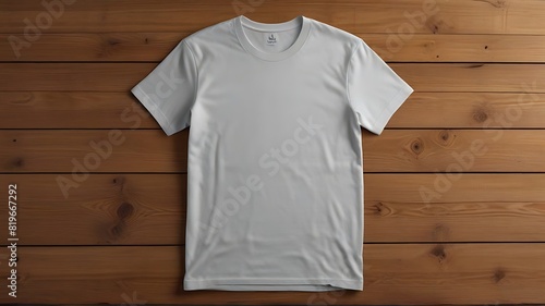 white t shirt blank mockup on woody background. Dual side mockup. Front side and backside blak space. 