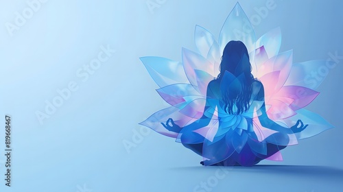 Meditation, yoga pose with lotus flower background,International Yoga Day photo