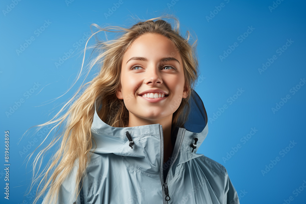 Young pretty blonde girl over isolated colorful background wearing a rainproof coat Young pretty blonde girl over isolated colorful background wearing a rainproof coat