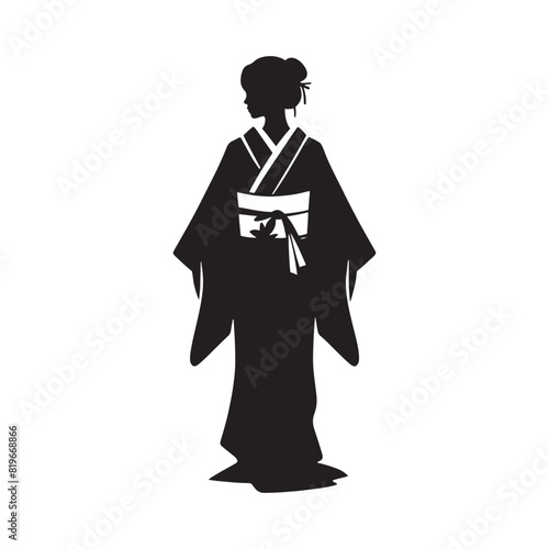 Kimono Vector Silhouette: Elegant Vector Art Celebrating the Timeless Beauty and Cultural Heritage of Japanese Traditional Attire - Kimono Illustration.