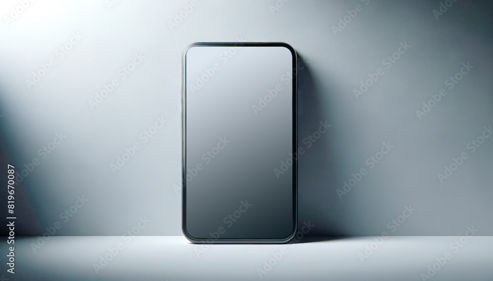 A modern smartphone with a blank screen on a gray background, ideal for a mockup or branding presentation. Generative AI A modern smartphone with a blank screen on a gray background, ideal for a mockup or branding presentation. Generative AI