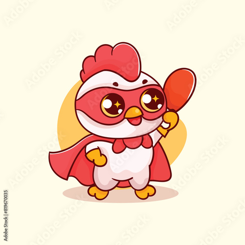 Cartoon chicken superhero holding fried chicken