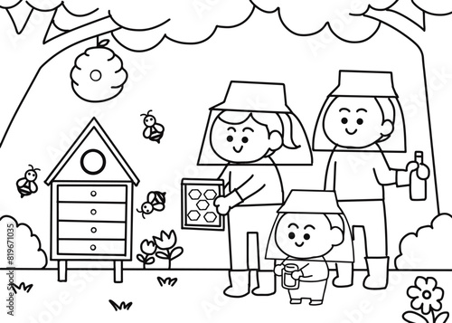 Family in bee farm