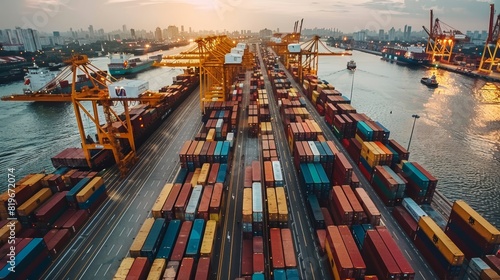 Wallpaper Mural A large cargo ship is sailing through the ocean with a bridge in the background Torontodigital.ca