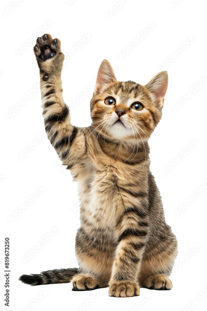 Cute cat giving high five with paw on PNG cutout transparent background