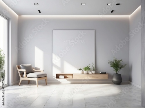 Wall mockup in white clear hallway interior  Light Gray color