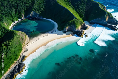 Coast as a background from top view. Turquoise water background from top view. Summer seascape from air photo