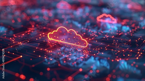 Digital cloud computing network illustration, emphasizing interconnectedness and data exchange photo