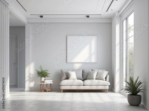 Wall mockup in white clear hallway interior, Light Gray color