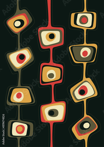 1950s - 1960s Style Background, Vector Template for Retro Party Posters, Invitations, Illustrations. Mid Century Modern Space Age Decorative Style, Abstract Shapes and Colors