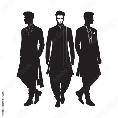 Men Salwar Kameez Silhouette- Capturing the Timeless Beauty and Cultural Heritage of South Asian Traditional Attire- Minimalist Men Salwar Kameez Vector - Men Salwar Kameez Illustration.