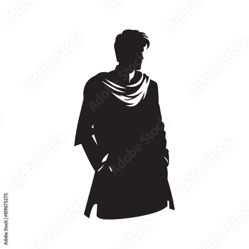 Men Salwar Kameez Silhouette- Capturing the Timeless Beauty and Cultural Heritage of South Asian Traditional Attire- Minimalist Men Salwar Kameez Vector - Men Salwar Kameez Illustration.