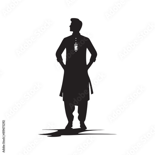 Men Salwar Kameez Silhouette- Capturing the Timeless Beauty and Cultural Heritage of South Asian Traditional Attire- Minimalist Men Salwar Kameez Vector - Men Salwar Kameez Illustration.
