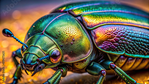 Detailed shot of a beetle's exoskeleton, displaying textures and colors photo