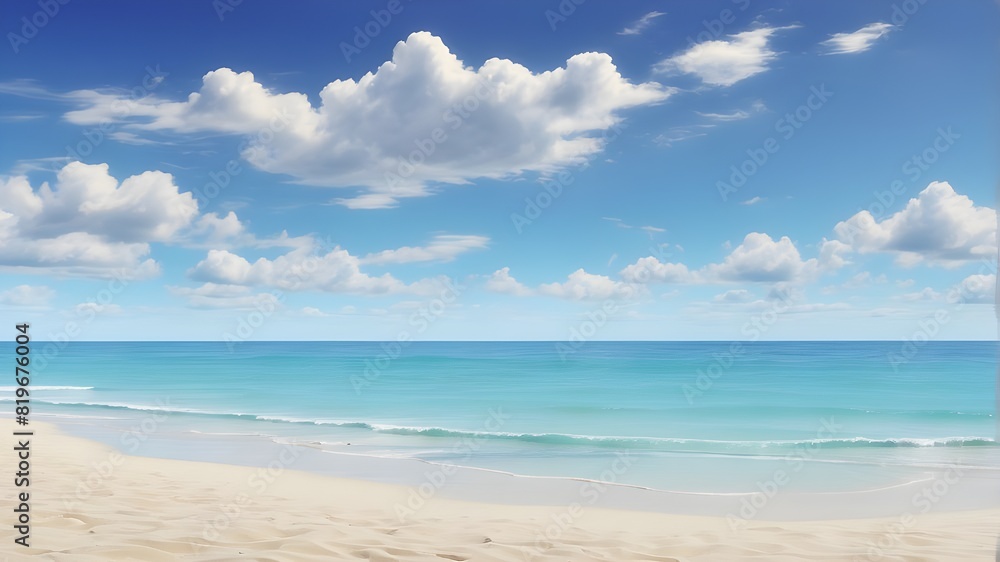 HD footage of a serene beach with soft waves and a brilliant blue sky in the distance