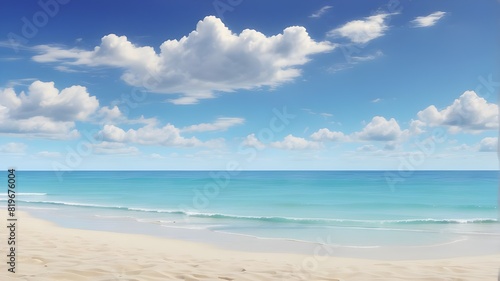 HD footage of a serene beach with soft waves and a brilliant blue sky in the distance © Rabaila
