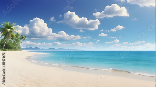 HD footage of a serene beach with soft waves and a brilliant blue sky in the distance