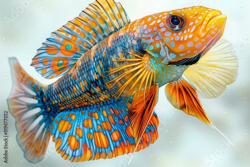 Featuring a peacock gudgeon fish drawing , high quality, high resolution photo