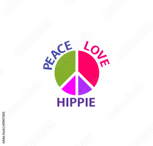 Hippie sign of peace and love isolated on white background. Print for 70s 60s poster or card, t-shirt, bag design, fashion textile