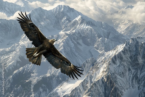 Golden Eagle hunting in a mountain range