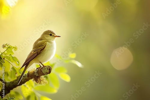 Willow Flycatcher perched on a tree, space for text  photo