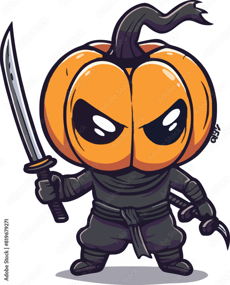 Naklejka premium Cute ninja pumpkin