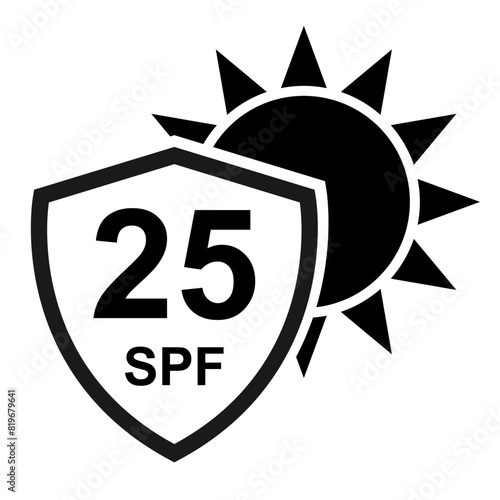 Sun protection factor 25 icon, uv radiation block symbol, sun protect skin vector illustration