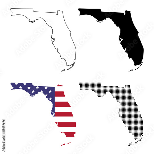 Set of Florida map, united states of america. Flat concept icon vector illustration