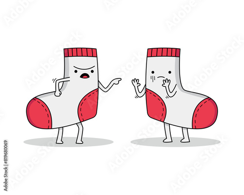 Cute sock couple cartoon character arguing doodle