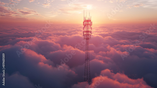 Cellular tower above clouds. 